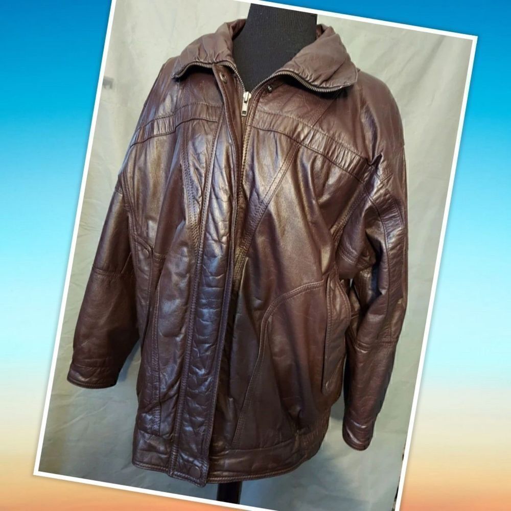 Gallery Rich Brown Leather Jacket Coat size Med. The inside is quilted. Slight w